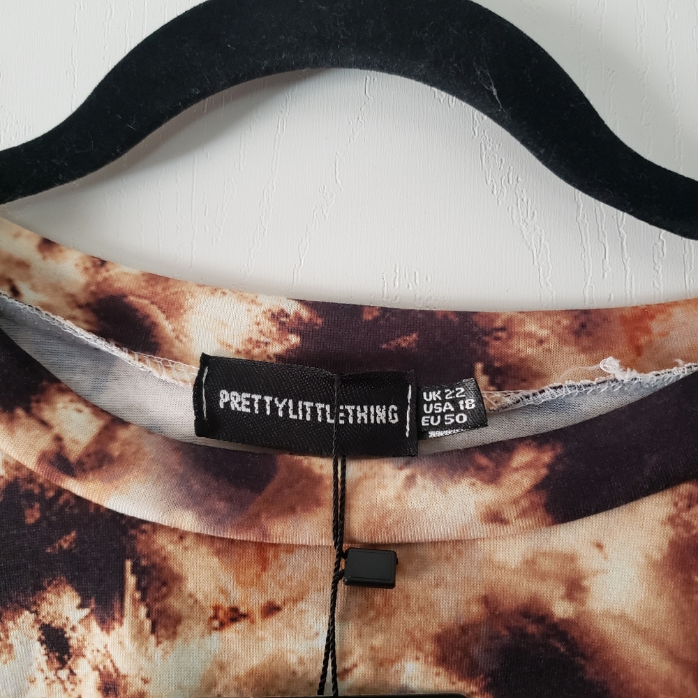 Nwt, PrettyLittleThing, Plus, Cream, Tie Dye, Round Neck Top. Size 18. - Picture 3 of 7